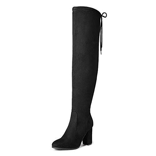 DREAM PAIRS Women's Thigh High Over The Knee Fashion Boots Block Mid Heel Long Sexy Faux Fur Boots 7.5 Shoo-black