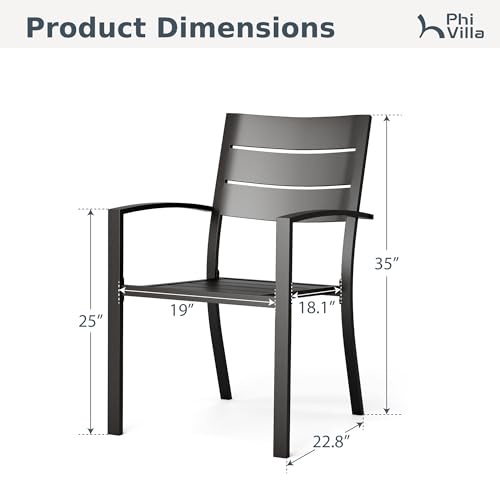 Image of PHI VILLA Stackable Patio Dining Chairs, Set of 4, Wrought Iron, Black | All-Weather, 22.8 inchD x 19 inchW x 35 inchH, Supports 300 lb, For Deck, Perfect for patio,porch,deck,