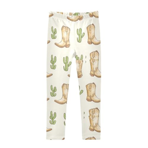 ZZKKO Girls Leggings Cactus Cowboy Boots Toddler Girls Clothes Leggings for Girls Toddler Girls Leggings 3-4T