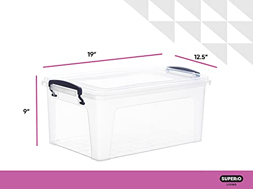 Image of Superio 36 Quart Clear Plastic Storage Boxes with Lids, Stackable Organizer Containers, BPA-Free Storage Bins for Home, Office, School & Dorm, 6 Pack
