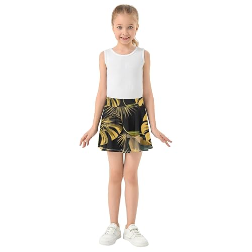 Girls Skorts Athletic Shorts Golden Black Tropical Leaves Toddler Tennis Skirts Neon Butterfly 3t3