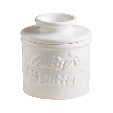 Butter Bell - The Original Butter Bell crock by L Tremain, a Countertop French Ceramic Butter Dish Keeper for Spreadable Butter, La Fleur Collection (White Raised Floral) Cover