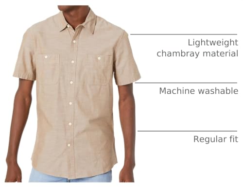 Image of Amazon Essentials Men's Regular-Fit Short-Sleeve Button-Down Chambray Shirt