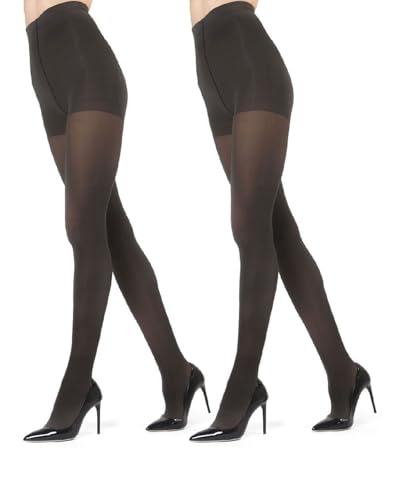 Image of MeMoi 2 Pack Perfectly Opaque Tights, Microfiber Control Top Tights, Comfortable and Lightweight - Sizes Extra Small to Q2