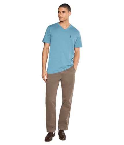 Image of U.S. Polo ASSN. Men's Solid V‑Neck T-Shirt, Sedona Blue, Large