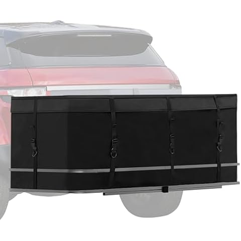 MDSTOP Hitch Cargo Carrier Bag, Waterproof Cargo Bag, 12.5 Cu Ft 53"x20"x20" Rainproof Vehicle Soft-Shell Carriers, with 8 Reinforced Straps for Vans Truck Pickup (Black, 12.5 cu. ft 53"x20"x20") Cover