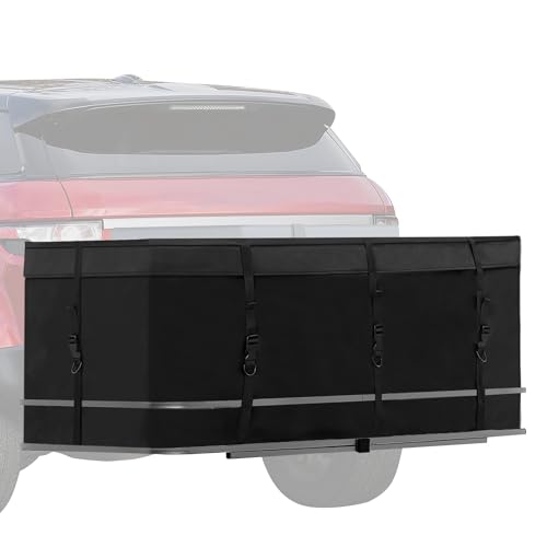 MDSTOP Hitch Cargo Carrier Bag, Waterproof Cargo Bag, 12.5 Cu Ft 53"x20"x20" Rainproof Vehicle Soft-Shell Carriers, with 8 Reinforced Straps for Vans Truck Pickup (Black, 12.5 cu. ft 53"x20"