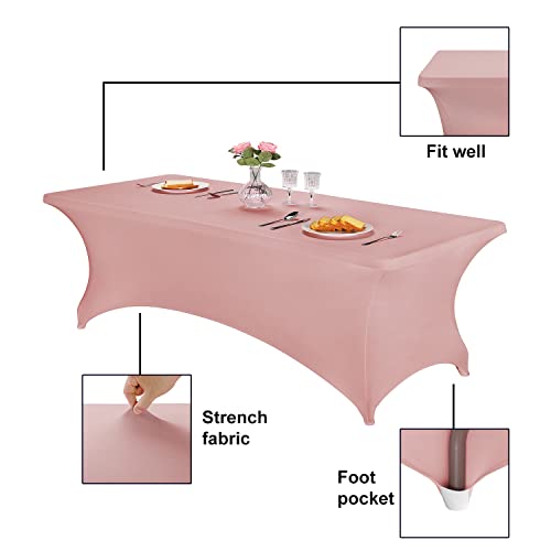 Image of FORLIFE Spandex Table Cover - Fitted 8ft Rectangular Tablecloth, Stretch Patio Cover, Universal for Wedding, Banquet, Party - Dusty Pink