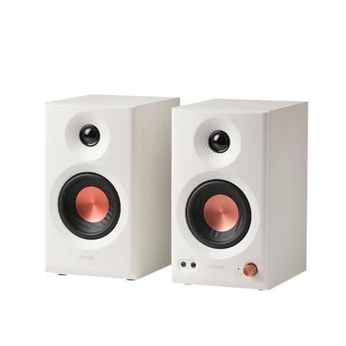 Edifier MR3 - Altavoces de estudio compactos 2.0, Hi-Res Audio, Bluetooth V5.4, Controles físicos, RCA, AUX, Aplicación móvil, 2x18W, Blanco