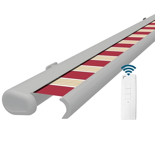 Eclipse Vollkassettenmarkise Premium elektrisch 2x1,5m Markise Balkon Terrassenüberdachung Kassettenmarkise Gelenkarm Polyacryltuch UV-Schutz 50+ Smarthome-fähiger Dooya Motor, Markisentuch: Rot-Weiß