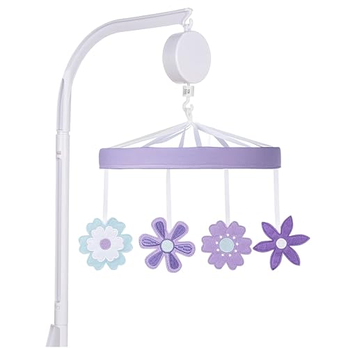 Image of Sammy & Lou Lilac Flowers Baby Crib Mobile with Music, Crib Mobile Arm Fits Standard Crib Rail
