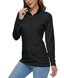 Magcomsen Long Sleeve Shirts For Women Lightweight Sun Shirts Black Quarter Zip Pullover Women Quick Dry Golf Athletic Tops,M