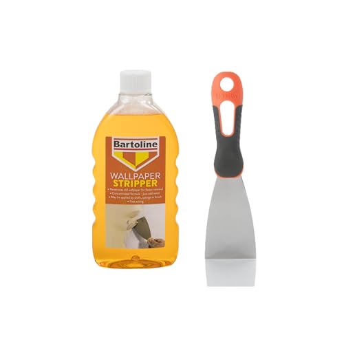Bundle of Bartoline Wallpaper Stripper 500 ml – Fast-Acting Concentrated Solution for Easy Wallpaper Removal + Tetrion Filler Knife