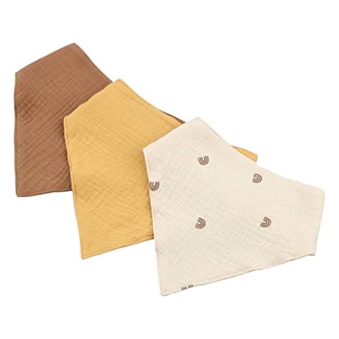 Organic Cotton Muslin Dribble Bandana Style Bibs by Aloonii (Mustard) 3 pack Cover