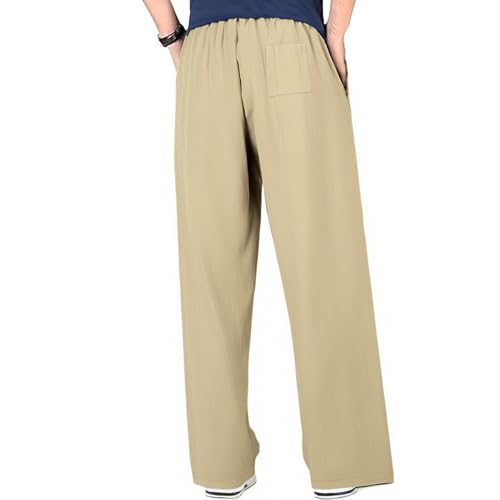 Mens Linen Beach Pants Boho Straight Leg Yoga Pants with Pockets 2025 Baggy Elastic Waist Work Pants Pleated Pants2