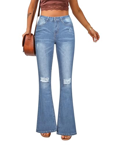 luvamia Women's Ripped Flare Bell Bottom Jeans Pants Retro Wide Leg Denim Pants