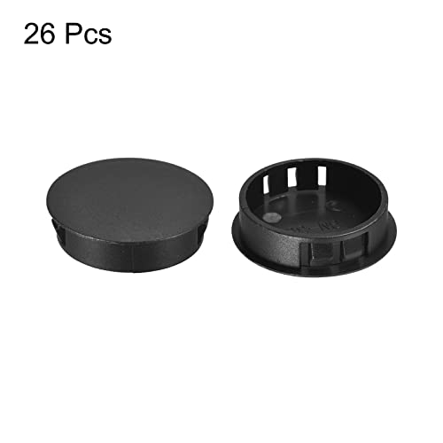 Image of uxcell 1-1 /2 inch Plastic Hole Plugs, 26Pcs Flush Type Panel Round Snap in Fastener Knockout Locking Plugs for Furniture Insert End Caps Panels, Black