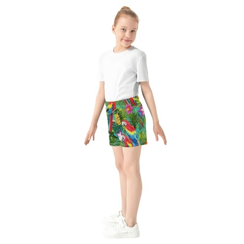 Girls Athletic Shorts Colorful Parrot Tropical Leaves Cute Summer Print Pajama Activewear for Kids Teens, X-Small4