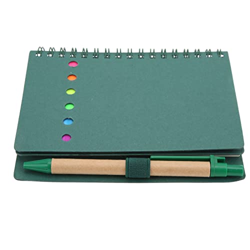 plplaaoo Spiral-Notizbuch, tragbares, einfaches, doppelt gewickeltes Leder-Notizbuch, mit Stift im Halter, Haftnotizen, Seitenmarker, farbige Index-Tabs, Flaggen für Memos, Notizen(Grün) Cover