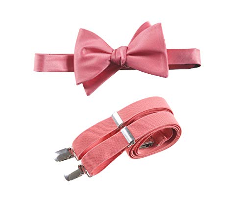 Tuxgear Mens Adjustable Selftie Bow Tie with Stretch Suspender Set, Mens, Coral (Mens, Coral)