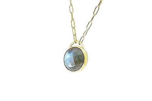 Collier en labradorite multicolore et monture en or maille rectangle