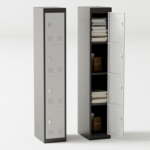 Takywep Metal Storage Locker, Metal Storage Cabinet with Doors and Shelves, Ideal for Employees and Students, Suitable for Schools, Garages, Offices, Gyms, Homes, Requires Assembly, Grey and Black