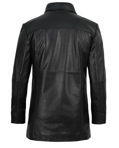 Image of Decrum Car Coat Style Mens Leather Jacket - Real Lambskin Long Leather Jackets for Men