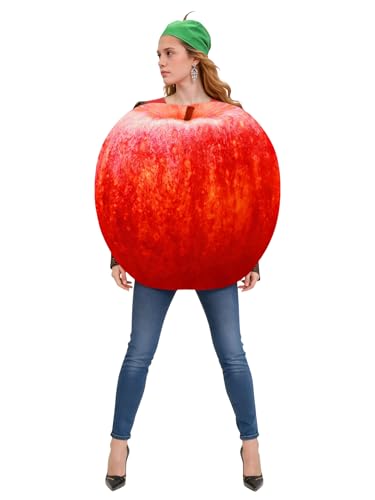 Seasons Red Apple Costume for Adults Funny Fruit Halloween Outfit with Hat One Size