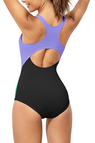 Image of Beautikini Period Swimwear One Piece Leakproof Menstrual Swimsuit Racerback Color Block Bathing Suit for Teen Girls Women