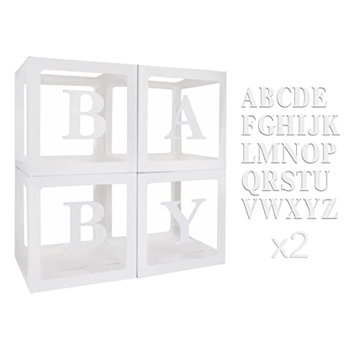 Boîte de décorations de fête d'anniversaire avec 52 lettres,boîtes de décoration de douche de bébé pour filles garçons,4 boîtes de ballons transparentes,y compris la lettre A-Z pour la douche de bébé