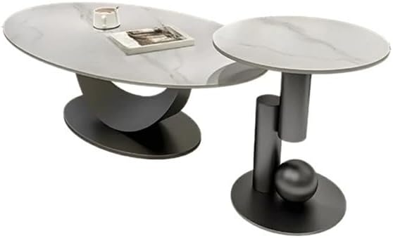LITFAD Living Room Table Modern Oval Sintered Stone Coffee Table Metal Base Center Table Tea Table Home Furniture, Matte White 39" L x 22" W x 17" H
