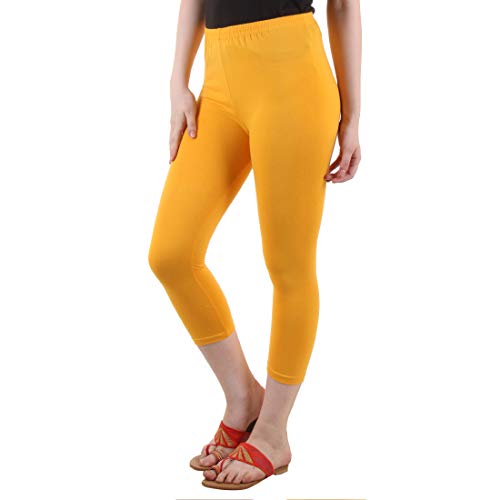 Image of DIAZ Women Cotton Stretchable Capri | Slim /Regular Fit | Breathable Yoga, Gym & Lounge Wear | High-Waist Stretchable 3 /4 Length Leggings with Wide Waistband - Pack of 1