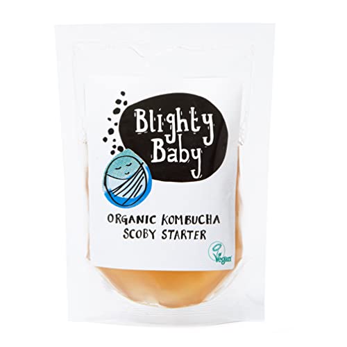 Organic Kombucha SCOBY & Fresh Starter Tea by Blighty Booch | Powerful Live Culture Home Brew Kit | Vegan Raw & Unpasteurized | Includes Step-by-Step Instructions