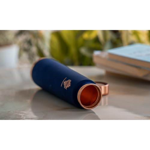 Image of INDIAN ART VILLA Pure Copper Navy Blue Pyramid Ombre Silk Finish Bottle - 800 ML, Ayurvedic Health Benefits, Ideal for Home, Office, Gym & Travel