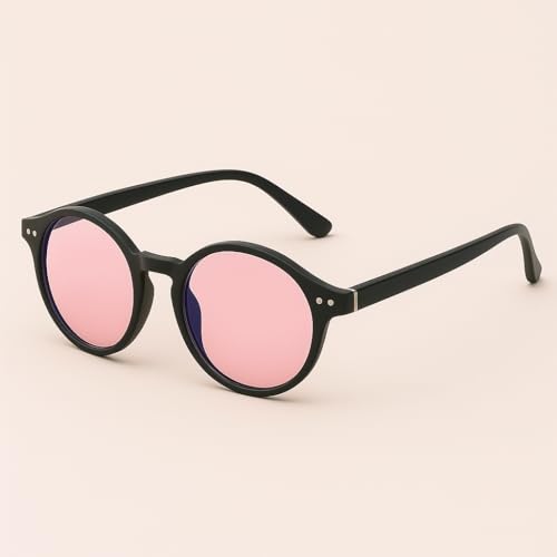 Image of Sleepaxa FL-41 Glasses for Migraine & Light Sensitivity | Trusted FL-41 Formula | Comfort Tint | Affordable Relief | Rose-Tinted Lenses with Blue Block Filter for Soothing Everyday Protection | Round