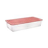 tontarelli contenitore basso multiuso dodo stock box con coperchio, 78,3x39,2x16,5cm, colore trasparente e rosso corallo