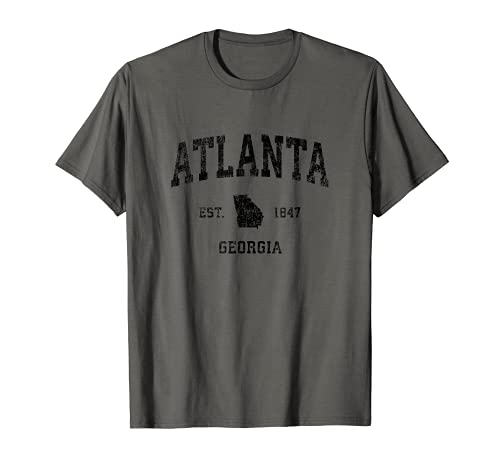 Atlanta Georgia GA Vintage Sport Design Nero Stampa Maglietta