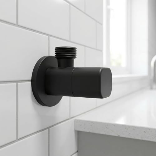 Image of InArt Brass Angle Valve For Bathroom | 100% Heavy-Duty, Leakproof Brass Body| Angle Stop Cock with Wall Flange | Single Way Cock Ideal for Bathroom, Toilet & Kitchen Use Matt Black - 5 Year Warranty