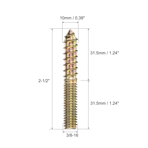 Image of uxcell 3 /8-16x2-1 /2 Hanger Bolts, 8pcs Double Ended Screws Wood Dowel Screws for Furniture