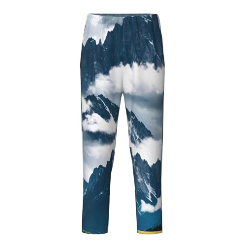 Landscape with Mountains and Clouds Print Casual Wear Home Relaxation Soft Pajama Pants Women Men Trousers Themed Parties