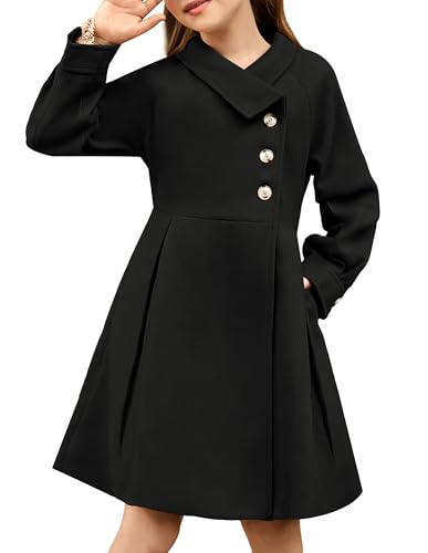GRACE KARIN Girls Dress Coat Kids Wool Lapel Long Button Jackets Fall Winter Outerwear Peacoat with Pockets 5-12Y