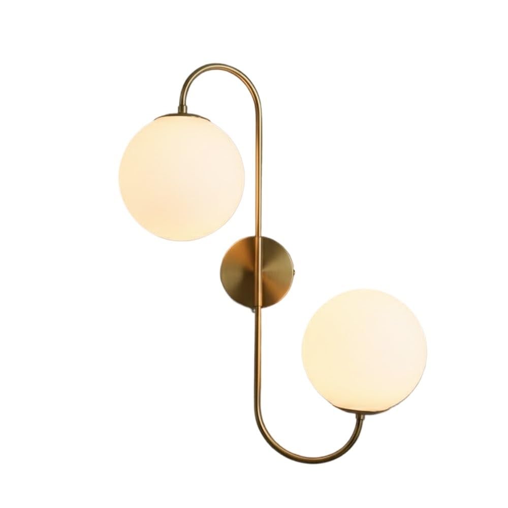 LUOYAOB Modern Gold Brass Wall Sconce Two Light Opal Glass Globe Vertical Wall Lamp Hardwired E26 Fixture for Bedroom Living Room Hallway Staircase