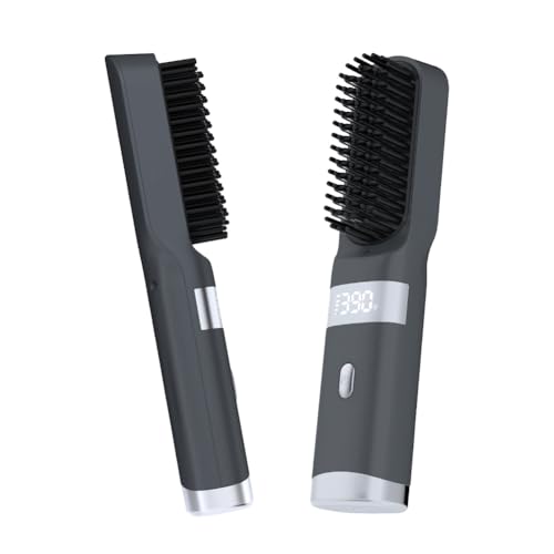 Image of Cordless Hair Straightener Brush Portable on The go Comb for Travel USB chargingTwo Power sources30s Fast HeatingLCD Large Screen Display (Black) dfx11