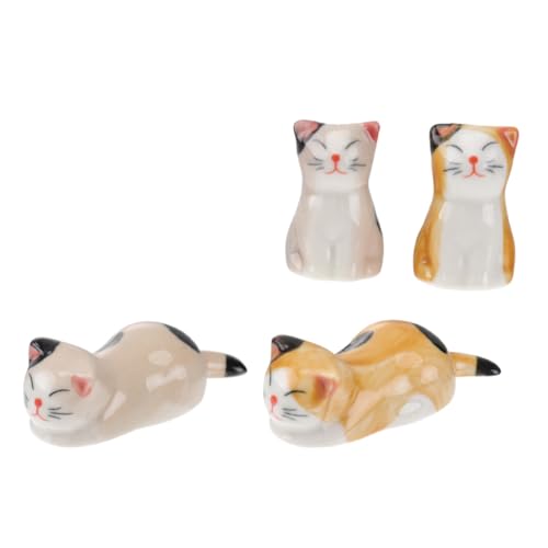GOOHOCHY 4個 和風セラミック箸置き点 猫デザイン 可愛い箸ホルダー 食器整理用 耐久性ある製 キッチン レストラン用卓上収納用品