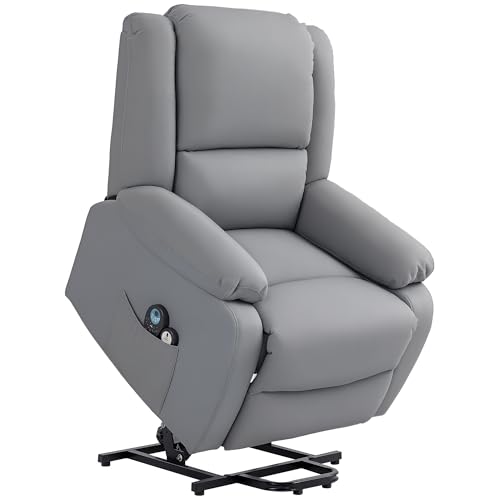 HOMCOM Sillón Relax Reclinable Eléctrico Levanta Personas Sillón Elevador con 8 Punto de Masaje Calor Lumbar 2 Controles Remotos Reposapiés Tela Resistente a los Arañazos y Bolsillo Lateral Gris