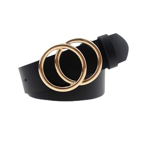 Ceinture souple en similicuir noir avec double boucle O-Ring pour femme L
