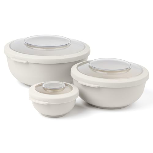 Amuse Tylla - Juego de 3 cuencos para alimentos con tapa, para frigorífico, ensaladera o vajilla de camping, juego de 200 ml + 1000 ml + 2000 ml