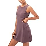 Arcweg Damen Tenniskleid Ärmellos Athletic Kleider Integriert mit BH und Shorts Trainingskleid mit Taschen für Training Golf Workout Soße lila L(EU