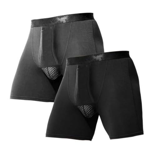 Ouruikia Men's Underwear Boxer Briefs Long Leg Breathable Boxer Briefs No Riding Up Mens Underwear with Fly