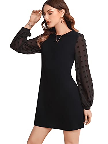 Image of SweatyRocks Women's Elegant Mesh Contrast Long Sleeve A Line Mini Short Dress